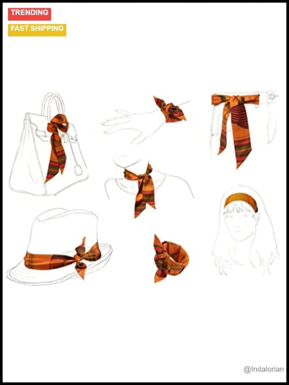 100% Mulberry Silk Scarf Bag Scarf Hair Ribbon Handbag Wrap Tie Multi Use